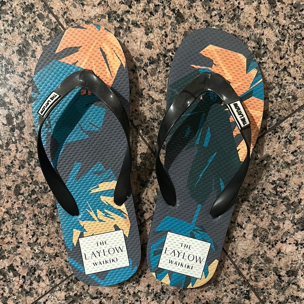 The LayLow Waikiki Leafy Black Flip Flop Sandals